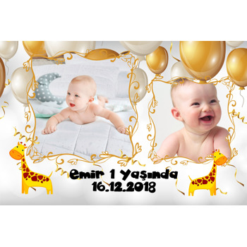 Gold Balon ve 2 Resimli Temalı Doğum Günü Afiş