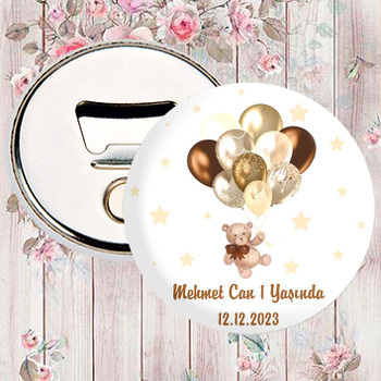 Gold Balonlar ile Uçan Ayıcık ile Yıldızlar Temalı Magnet Açacak