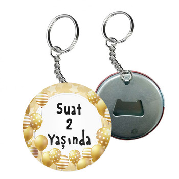 Gold Balonlar ile Yıldızlı Fon Temalı Arkası Açacak Anahtarlık