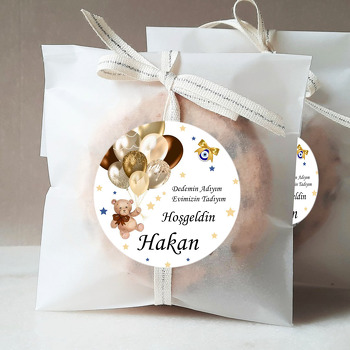 Gold Balonlu Ayıcık Yıldız Fon Temalı Sticker