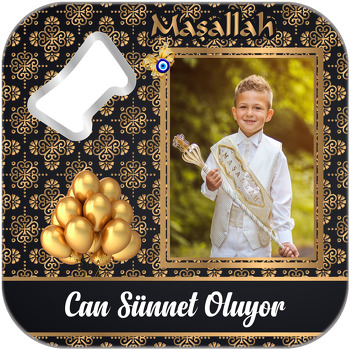 Gold Balonlu Sünnet Temalı Kare Magnet Açacak