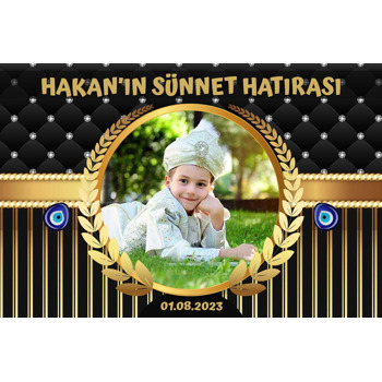 Gold Başak Dalı Çerçeve ile Siyah Pırlanta Fon Temalı Doğum Günü Magnet