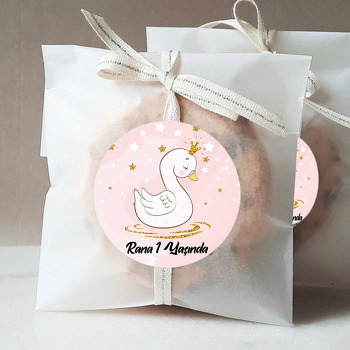 Gold Beyaz Yıldızlar ile Bebek Kuğu Temalı Sticker