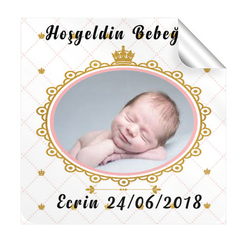Gold Çerçeve Temalı Bebek  Kare Etiketi