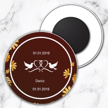 Gold Çiçek Temalı Söz Nişan Nikah Daire Plastik Magnet