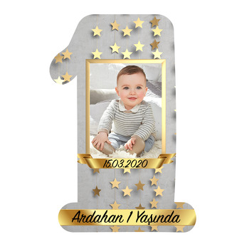 Gold Gri Yıldızlar Temalı Doğum Günü Magnet