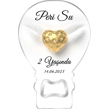 Gold Kalp ile Melek Kanadı Temalı Balon Ahşap Magnet 