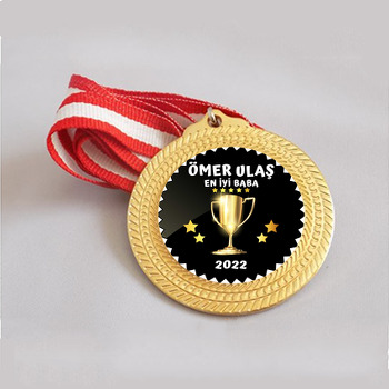 Gold Kupa ile Yıldızlar Siyah Zigzag Desen Temalı Metal Madalya