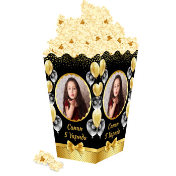 Gold Kurdele ile Balonlar Temalı Popcorn Kutusu