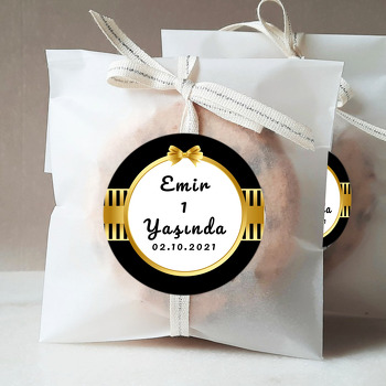 Gold Kurdele ile Siyah Çizgili Fon Temalı Sticker