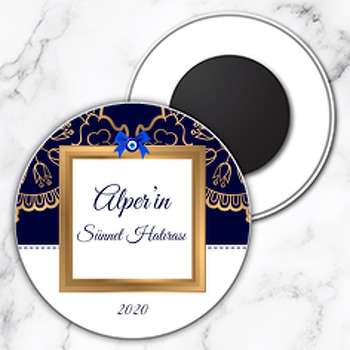 Gold Lacivert Sünnet Temalı Daire Plastik Magnet