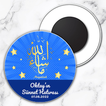 Gold Maşallah ile Mavi Fonda Sünnet Temalı Daire Plastik Magnet