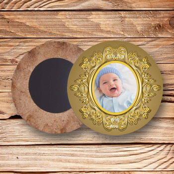 Gold Motif Çerçeveli ve Gold Renkli Sünnet Temalı Ahşap Magnet