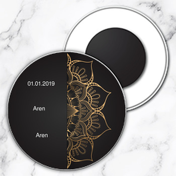 Gold Motifli Söz Nişan Nikah Daire Plastik Magnet