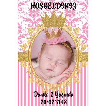 Gold Pink Damask Temalı Doğum Günü Afiş