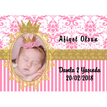 Gold Pink Damask Temalı Doğum Günü Amerikan Servis