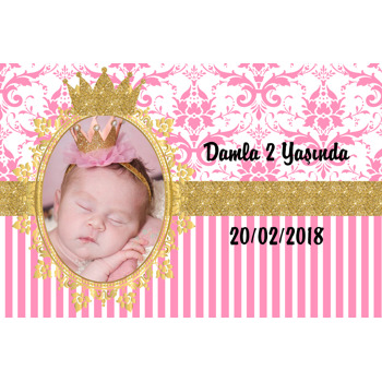 Gold Pink Damask Temalı Doğum Günü Magnet