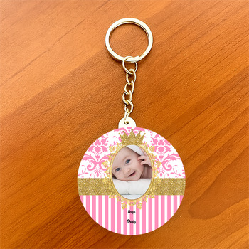 Gold Pink Damask Temalı Resimli Daire Plastik Anahtarlık