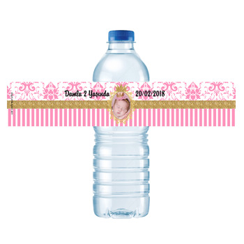 Gold Pink Damask Temalı Su Şişesi Etiketi