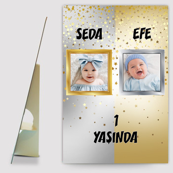 Gold Silver İkiz Temalı Ahşap Pano