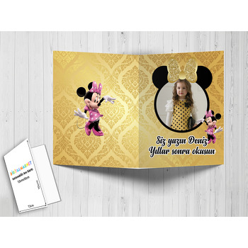 Gold Simli Minnie Mouse Temalı Anı Kartı