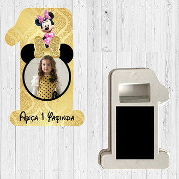 Gold Simli Minnie Mouse Temalı Doğum Günü Magnet Açacak