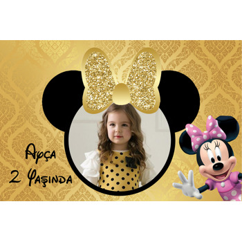 Gold Simli Minnie Mouse Temalı Doğum Günü Magnet