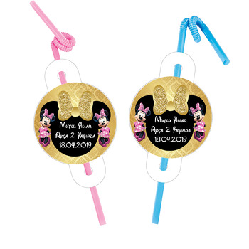 Gold Simli Minnie Mouse Temalı Pipet ve Kartı