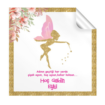 Gold Simli Peri Temalı Kare Doğum Günü Kare Sticker