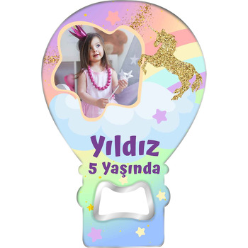 Gold Simli Unicorn Silüeti Temalı Balon Ahşap Magnet 