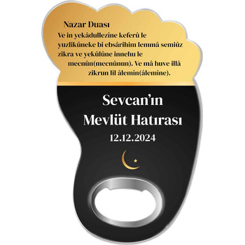 Gold Siyah Fon Nazar Duası Temalı Ayak İzi Magnet Açacak