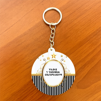 Gold Star  Temalı Daire Plastik Anahtarlık