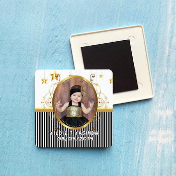 Gold Star Temalı Kare Plastik Kare Magnet