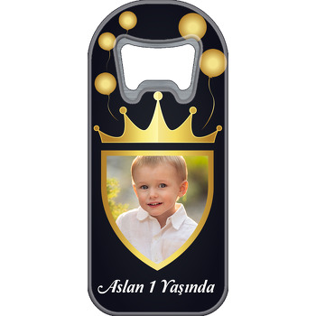 Gold Taç ve Balonlar ile Siyah Fon Temalı Resimli Uzun Magnet Açacak