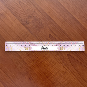 Gold Taç ve Pembe Temalı Hediyelik Cetvel