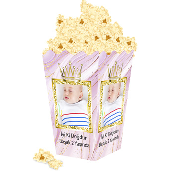 Gold Taç Ve Pembe Temalı Popcorn Kutusu