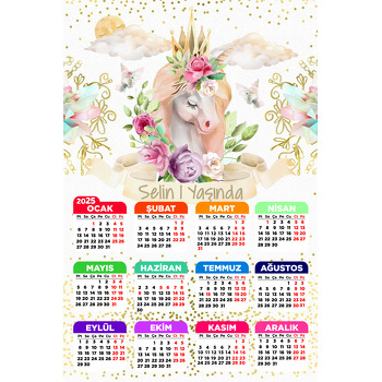 Gold Taçlı Unicorn Temalı Takvim Magnet
