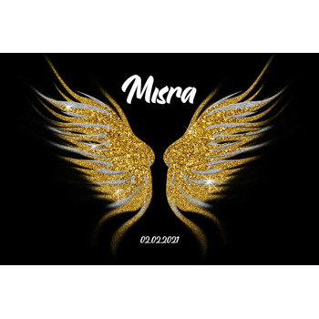 Gold ve Silver Sim Melek Kanadı Siyah Fon Temalı Doğum Günü Afiş