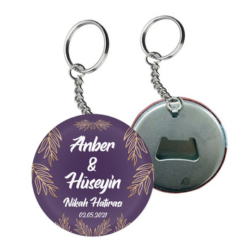 Gold Yapraklar ile Pastel Mor Temalı Arkası Açacak Anahtarlık