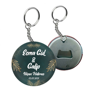 Gold Yapraklar ile Yeşil Fon Temalı Arkası Açacak Anahtarlık