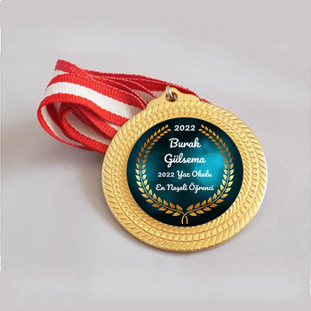 Gold Yapraklar ile Yeşil Işıltılı Fon Temalı Metal Madalya