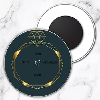 Gold Yüzük Temalı Söz Nişan Nikah Daire Plastik Magnet