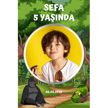 Goril Ormanda Temalı Doğum Günü Afiş