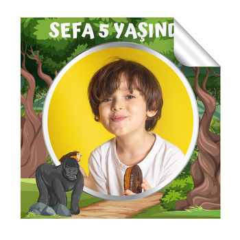 Goril Ormanda Temalı Resimli Kare Etiket