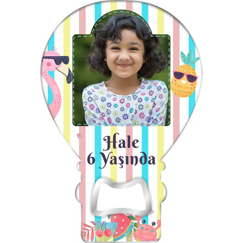 Gözlüklü Flamingo ile Ananas Temalı Balon Ahşap Magnet 