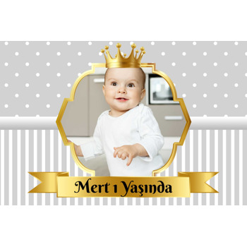 Gri Beyaz Puantiye ile Gold Çerçeve Temalı Doğum Günü Magnet