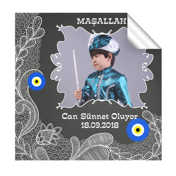Gri Nazar Desen Sünnet  Kare Etiketi