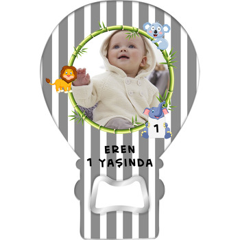 Gri Safari Temalı Balon Ahşap Magnet 