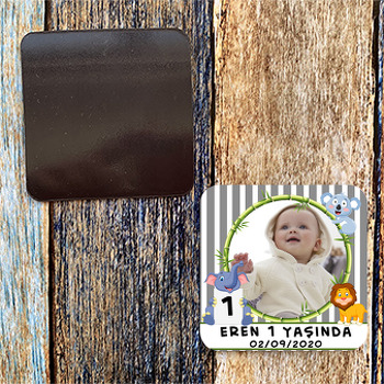Gri Safari Temalı Doğum Günü Magnet