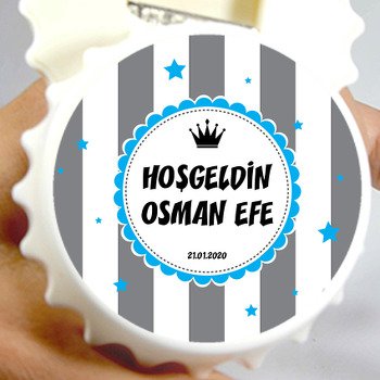 Gri ve Mavi Temalı Hoşgeldin Bebek Kapak Şekilli Magnet Açacak